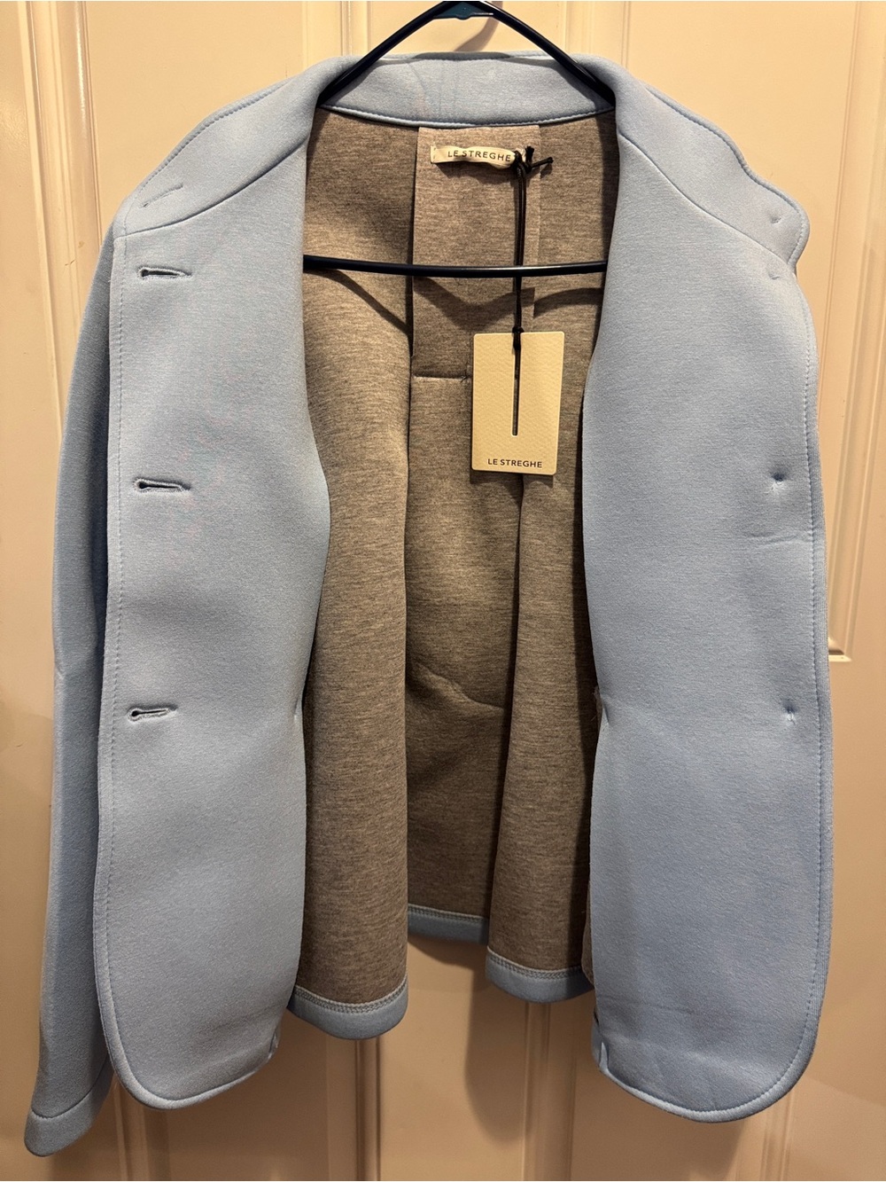 NWT Le Streghe Italy Light Blue Structured Collared Jacket Peacoat Decorative Bu - Picture 3 of 9